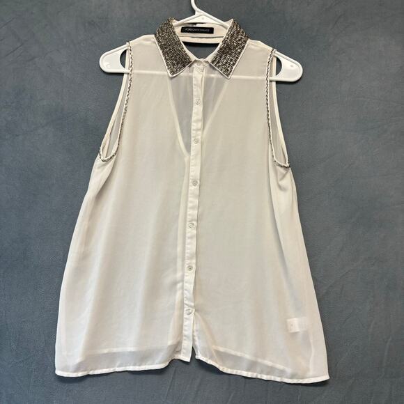 Beaded Sheer Foreign Exchange Blouse Fairy Ethereal Sleeveless Flowy Women Small - Picture 1 of 7